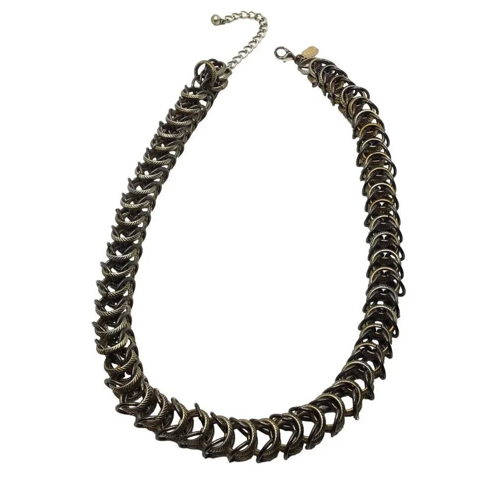 Natasha Couture Necklace Interwoven Metal Spine Like Style Adjustable Length